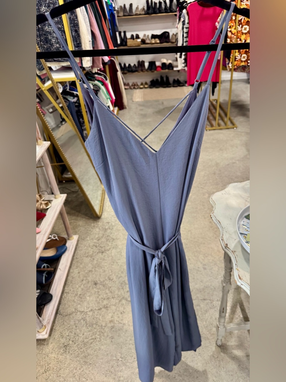 Red Dress Boutique Dusty Blue Strappy Midi Jumpsuit with Tie Waist